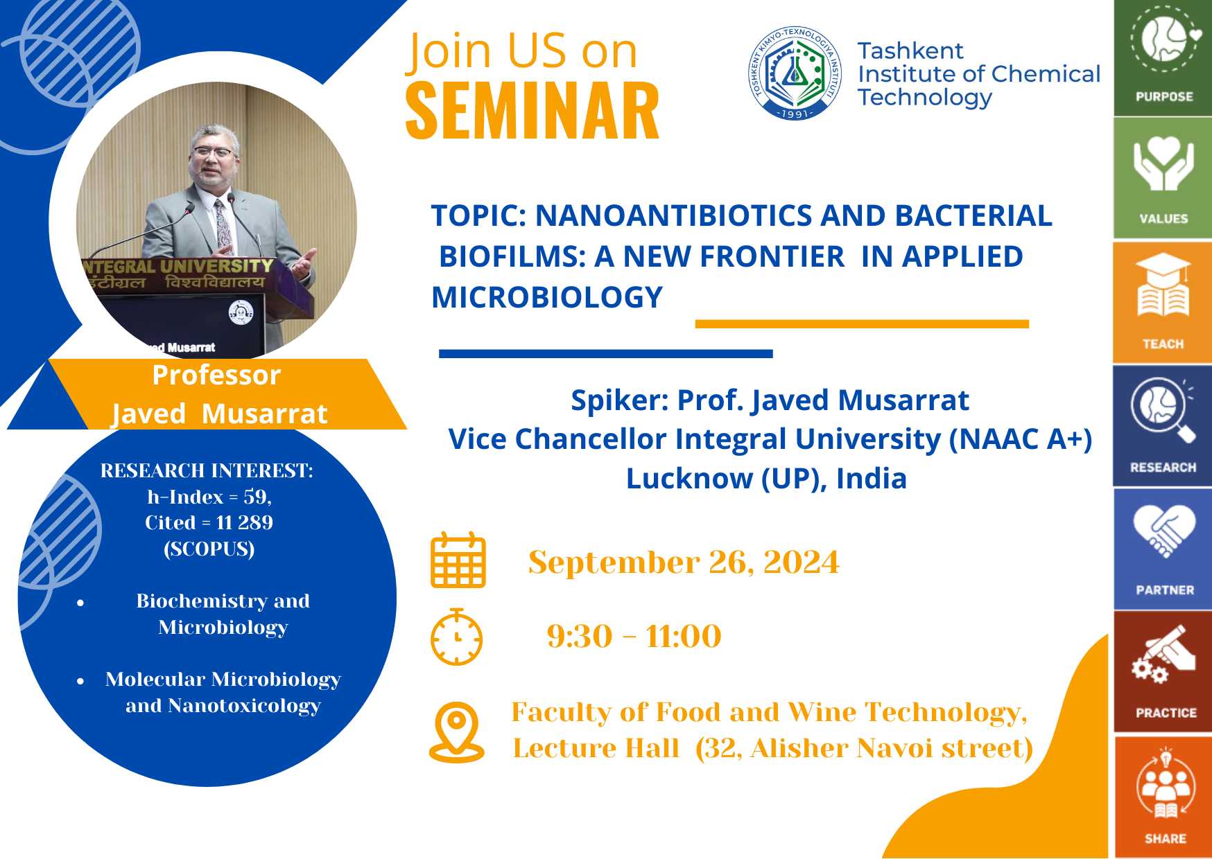 TALABA, DOKTORANT VA O‘QITUVCHILAR DIQQATIGA! XALQARO SEMINARGA TAKLIF ETAMIZ! | tkti.uz