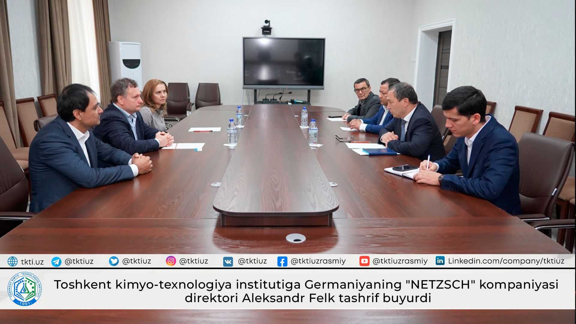 Toshkent kimyo-texnologiya institutiga Germaniyaning "NETZSCH" kompaniyasi direktori Aleksandr Felk tashrif buyurdi | tkti.uz