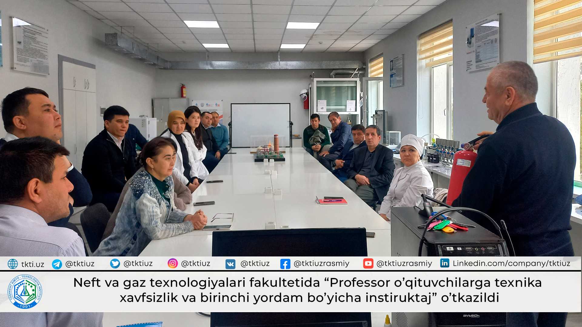 Neft va gaz texnologiyalari fakultetida “Professor o’qituvchilarga texnika xavfsizlik va birinchi yordam bo’yicha instiruktaj” o’tkazildi | tkti.uz