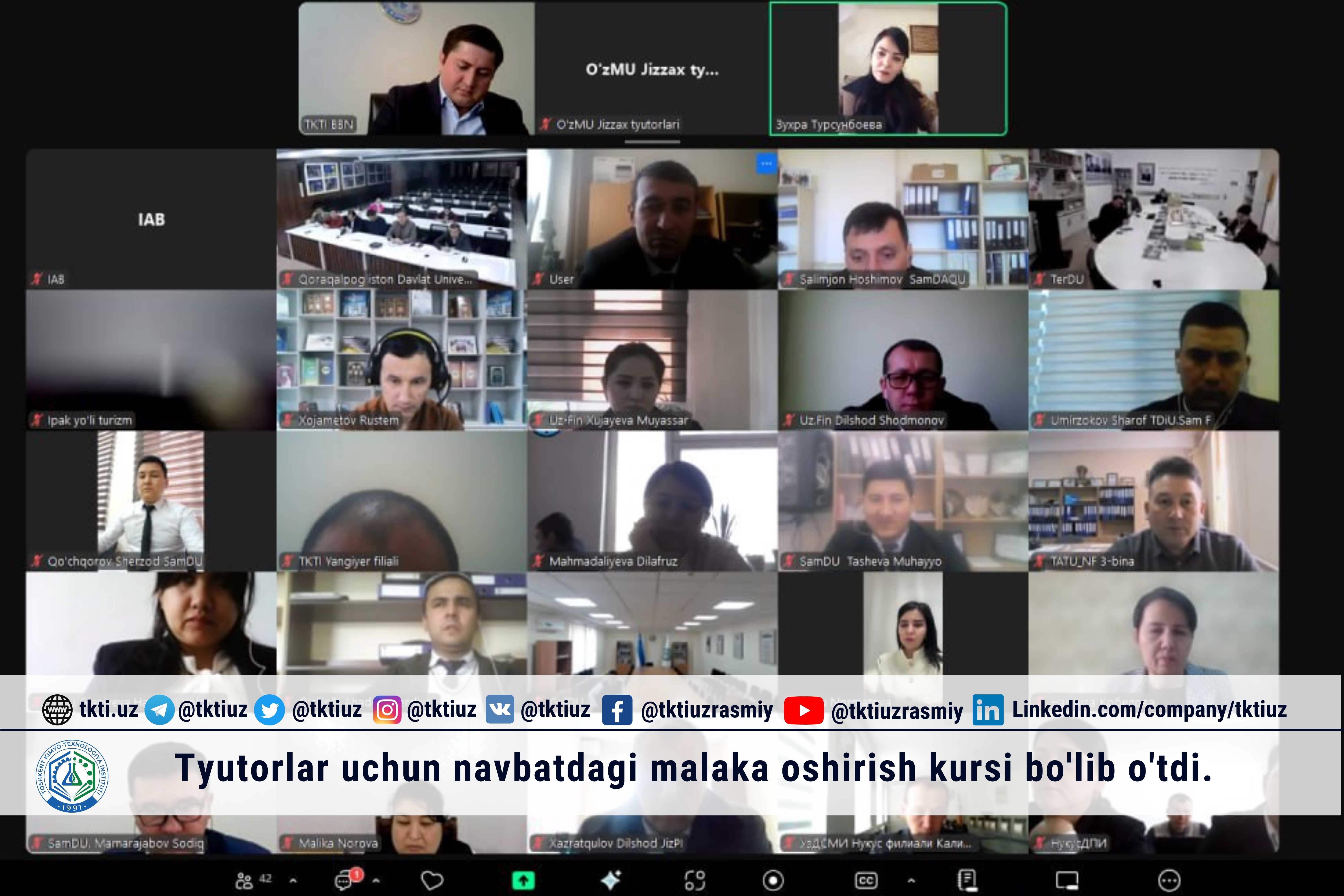 Tyutorlar uchun navbatdagi malaka oshirish kursi bo'lib o'tdi. | tkti.uz