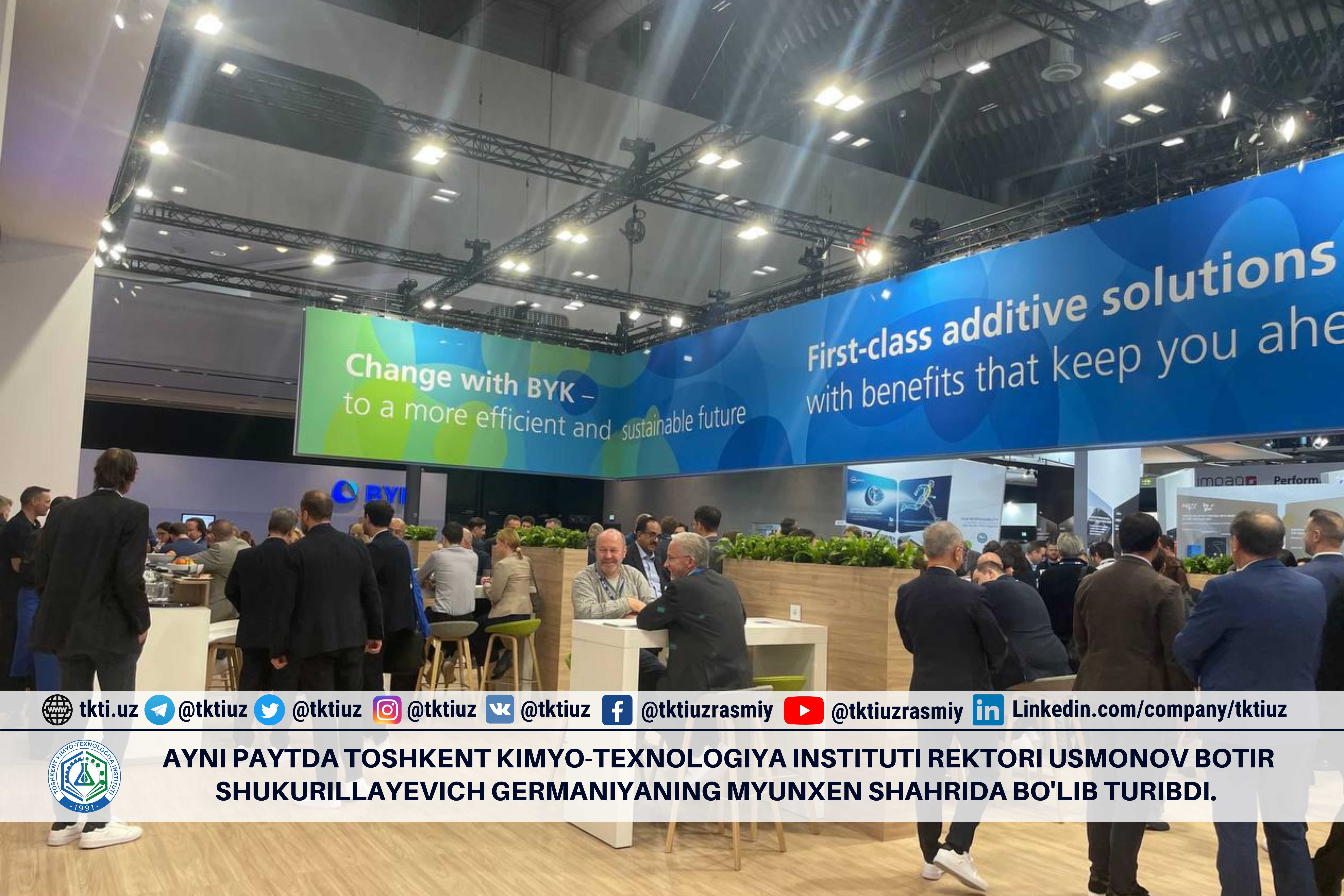 Ayni paytda Toshkent kimyo-texnologiya instituti rektori Usmonov Botir Shukurillayevich Germaniyaning Myunxen shahrida bo'lib turibdi. | tkti.uz