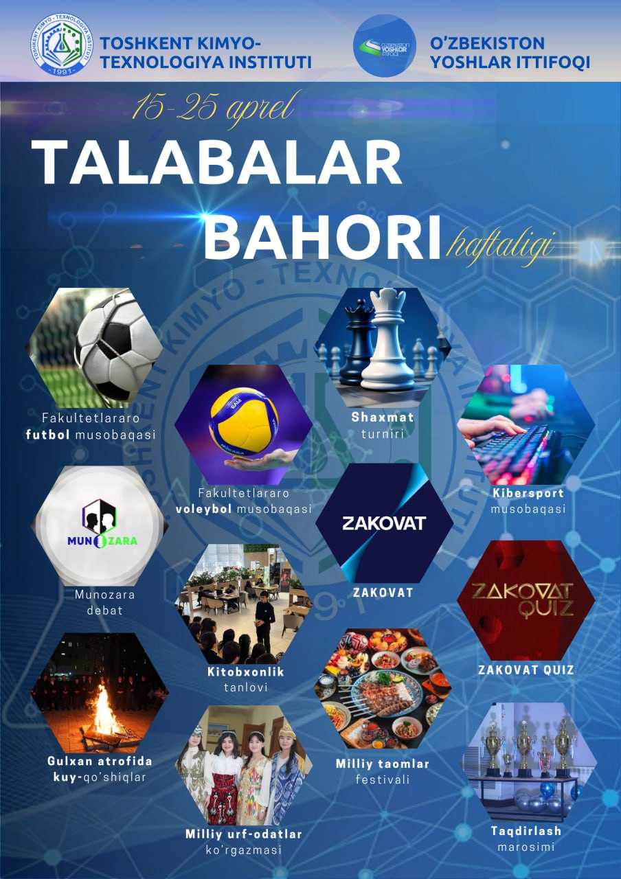 Toshkent kimyo-texnologiya instituti talaba-yoshlari uchun bahoriy tanlovlar hamda loyihalar | tkti.uz