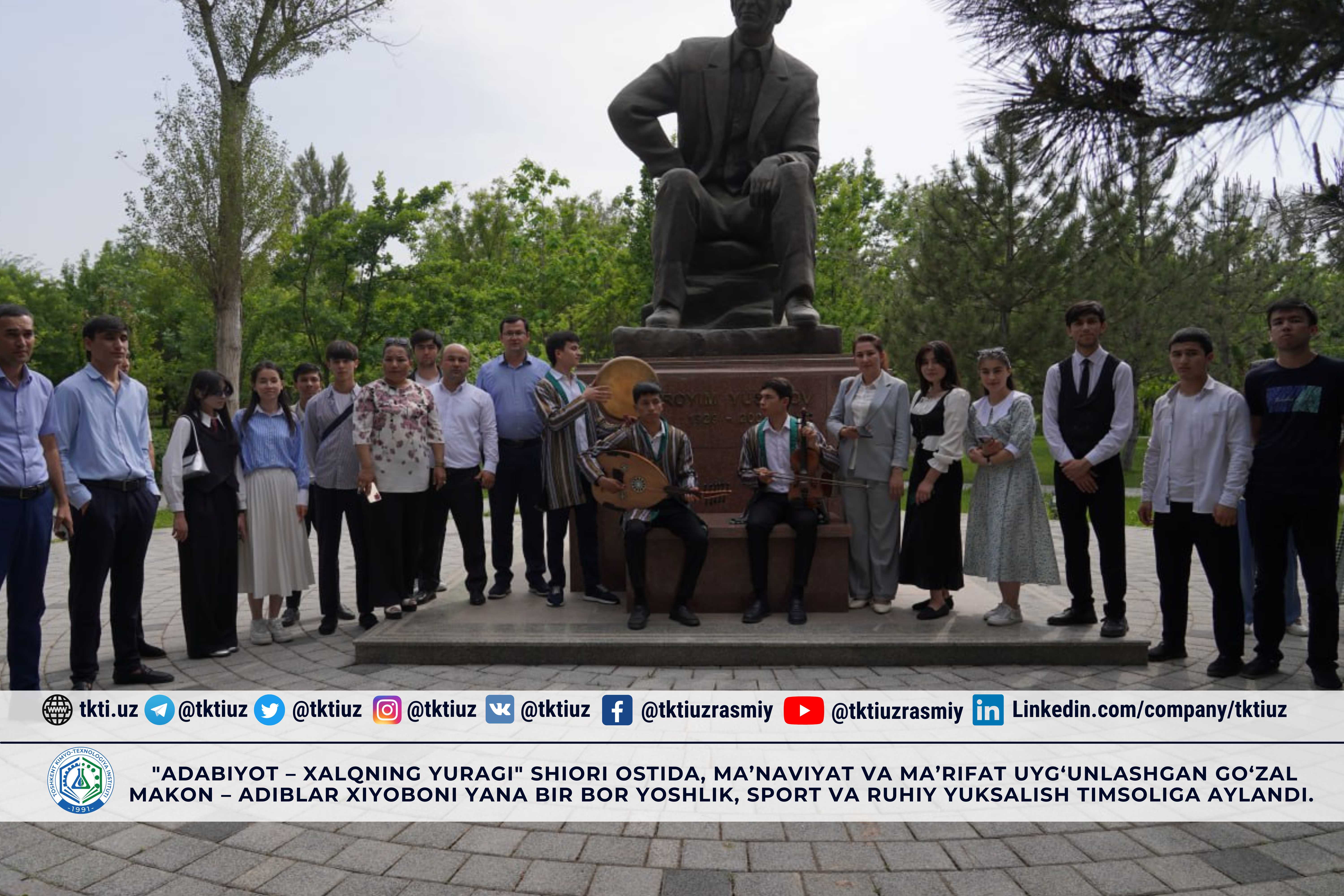 "Adabiyot – xalqning yuragi" shiori ostida, ma’naviyat va ma’rifat uyg‘unlashgan go‘zal makon – Adiblar xiyoboni yana bir bor yoshlik, sport va ruhiy yuksalish timsoliga aylandi. | tkti.uz