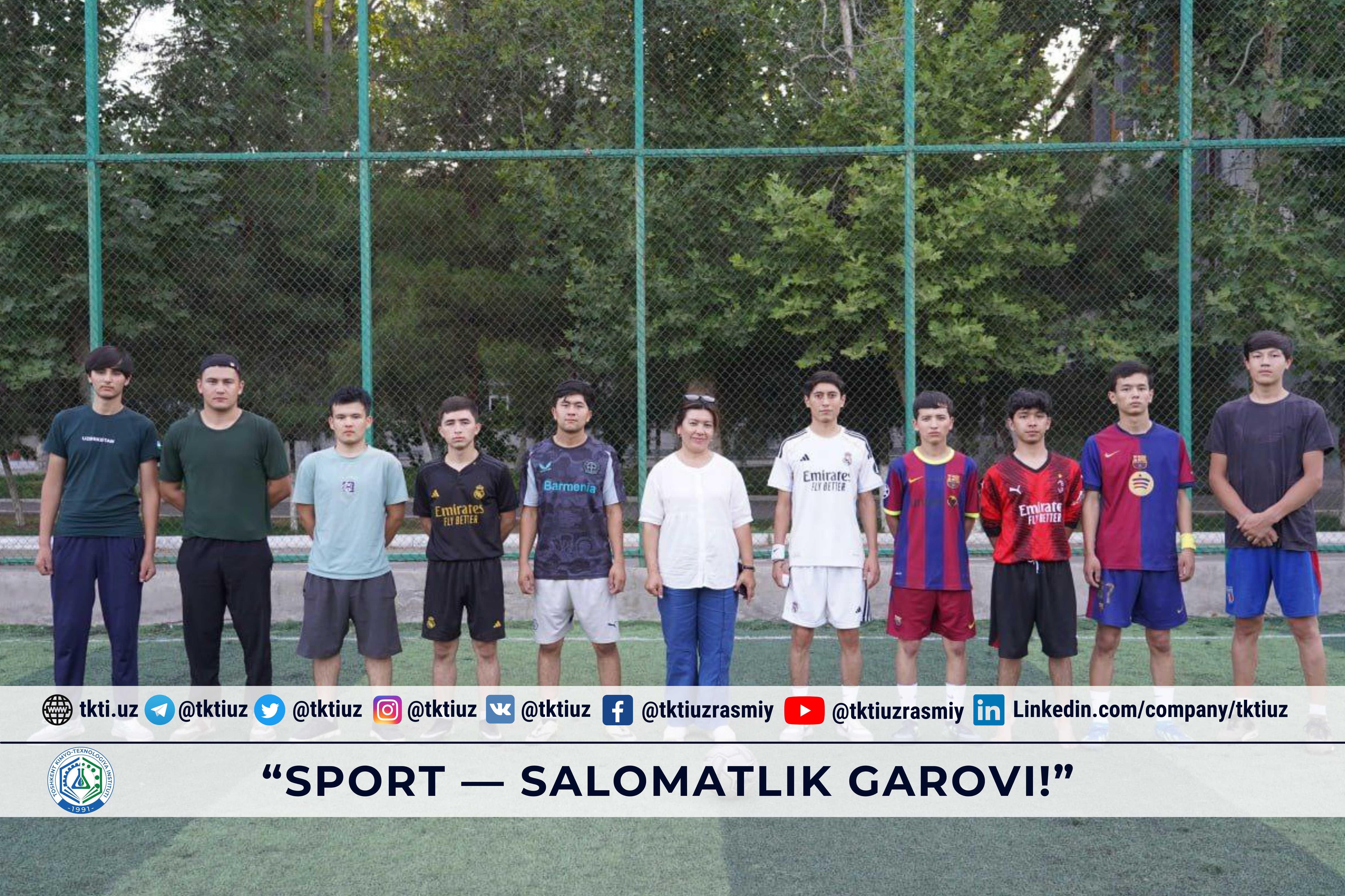 Yoshlarning yozgi ta’til davrida bo‘sh vaqtlarini mazmunli va samarali o‘tkazishga qaratilgan “Dolzarb 90 kunlik” loyihasi doirasida Neft va gaz texnologiyalari fakulteti talaba-yoshlar o‘rtasida “Sport — salomatlik garovi!” shiori ostida  futbol musobaqasi o‘tkazildi. | tkti.uz